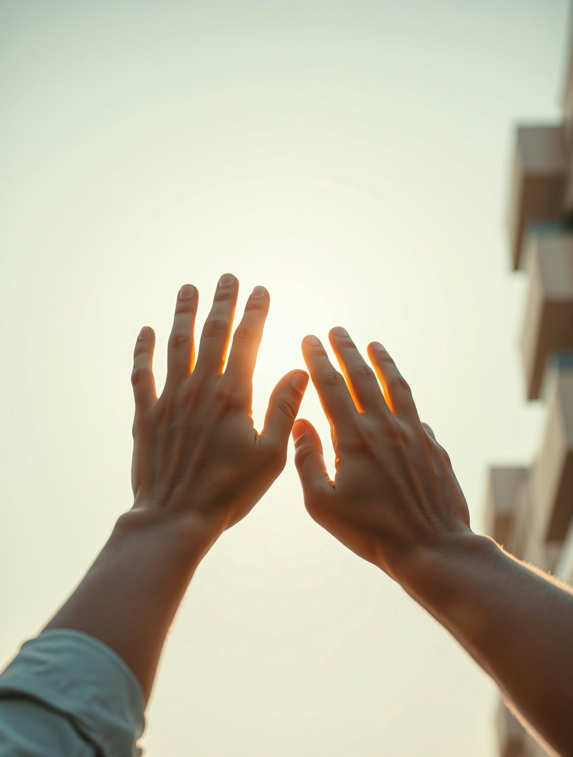 Hands raised towards the light during a closing set