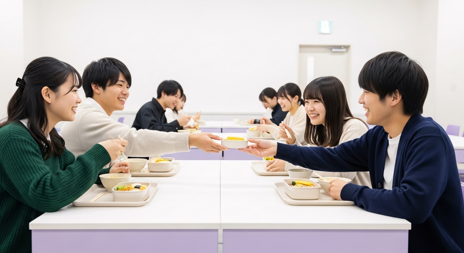 Guests talking around a long table