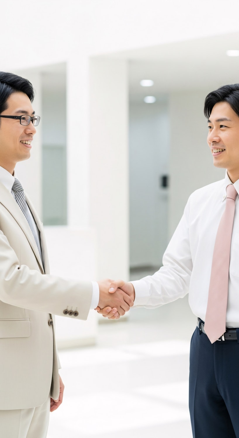 Two delegates shaking hands between sessions